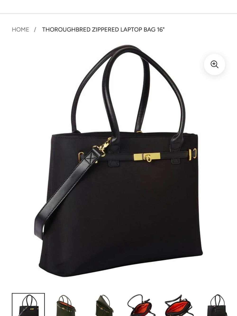 Thoroughbred Zippered Laptop Tote Bag - Black